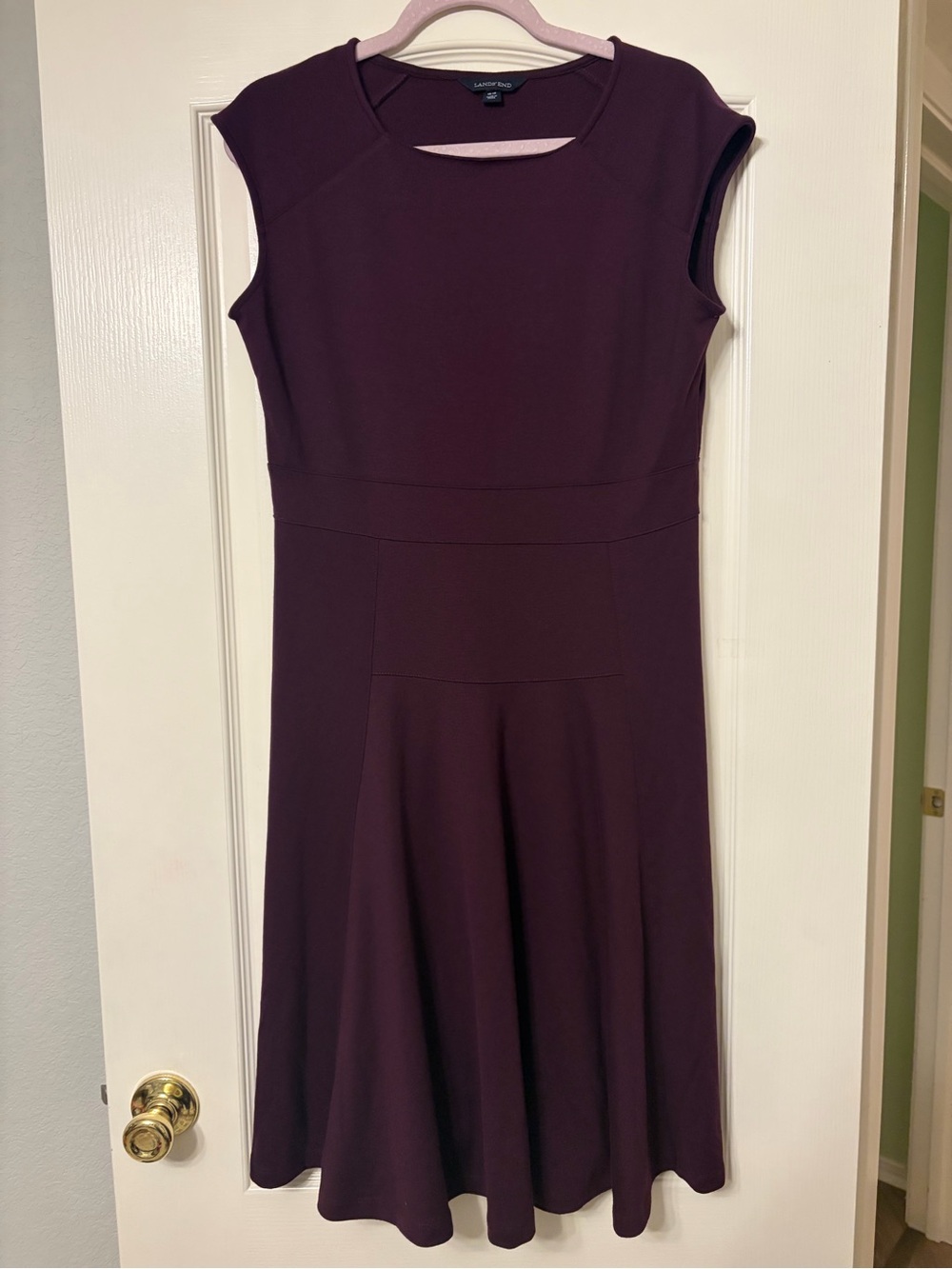 Lands' End Plum Cap-Sleeve Midi Dress